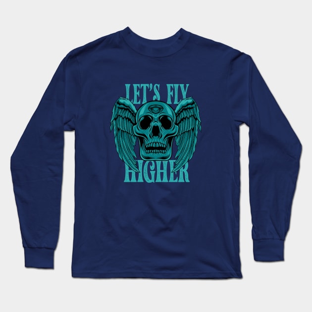 Vintage Skull - Let's Fly Higher Long Sleeve T-Shirt by Harrisaputra